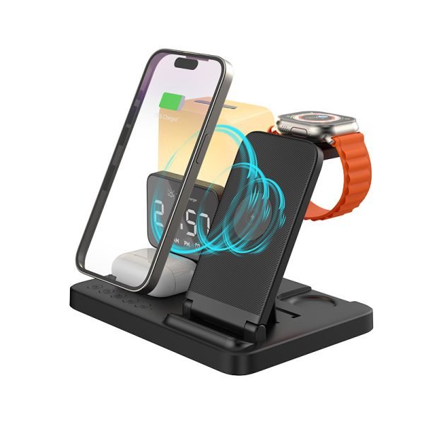 LEPOID 5 in 1 Night Light Alarm Clock Magnetic Magsafe Wireless charger Compatible with iPhone 12 13 14 15 Plus Pro Max Samsung Galaxy S20 S21 S22 S23 S24 Plus Ultra Black