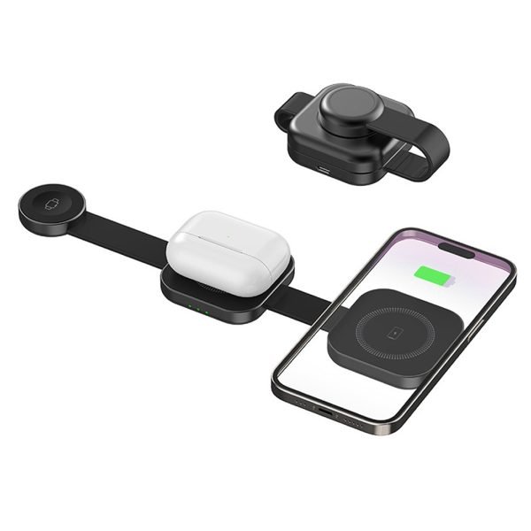 LEPOID 3 in 1 Foldable Portable Magnetic Magsafe Wireless charger Station Compatible with iPhone 12 13 14 15 Plus Pro Max Airpods Apple Watch Black