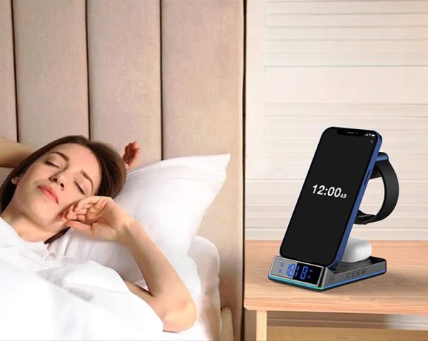 LEPOID 5 in 1 Stand Night Light Alarm Clock Magnetic Magsafe Wireless charger Compatible with iPhone 12 13 14 15 Plus Pro Max Samsung Galaxy S20 S21 S22 S23 S24 Plus Ultra Black