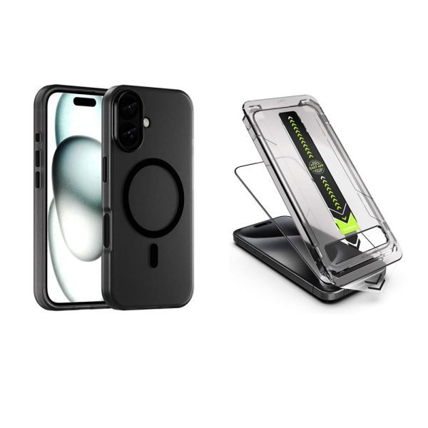 LEPOID Shockproof iPhone 16 Case，MagSafe Anti-fingerprint Phone Case for iPhone Case for iPhone 16 16 Plus Black(With tempered glass screen protector and dust-free kit)