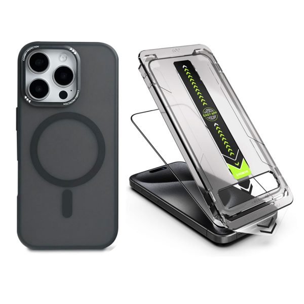 LEPOID Shockproof iPhone 16 Pro Case，MagSafe Anti-fingerprint Phone Case for iPhone Case for iPhone 16 Pro 16 Pro Max Black(With tempered glass screen protector and dust-free kit)