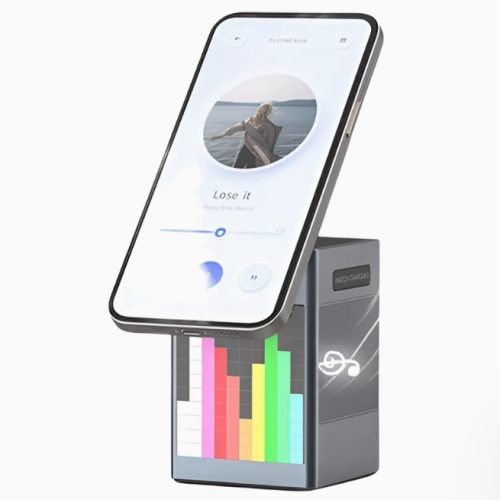 LEPOID 6 in 1 Alarm Clock Cartoon screen Bluetooth Speaker Magnetic Magsafe Wireless charger Compatible with iPhone 12 13 14 15 16 Plus Pro Max Samsung Galaxy S20 S21 S22 S23 S24 Plus Ultra Black