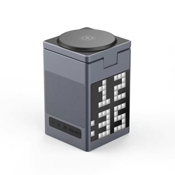 LEPOID 6 in 1 Alarm Clock Cartoon screen Bluetooth Speaker Magnetic Magsafe Wireless charger Compatible with iPhone 12 13 14 15 16 Plus Pro Max Samsung Galaxy S20 S21 S22 S23 S24 Plus Ultra Black