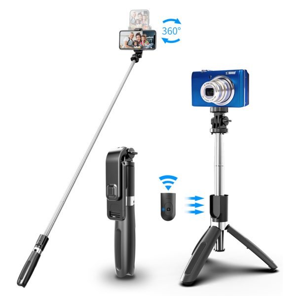 LEPOID Selfie Stick, Multi-functional Bluetooth Selfie Artifact Extended 1 Meter Telescopic Pole Self-Timer Live Photo Tripod Compatible with Camera Black