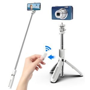 LEPOID Selfie Stick, Multi-functional Bluetooth Selfie Artifact Extended 1 Meter Telescopic Pole Self-Timer Live Photo Tripod Compatible with Camera White