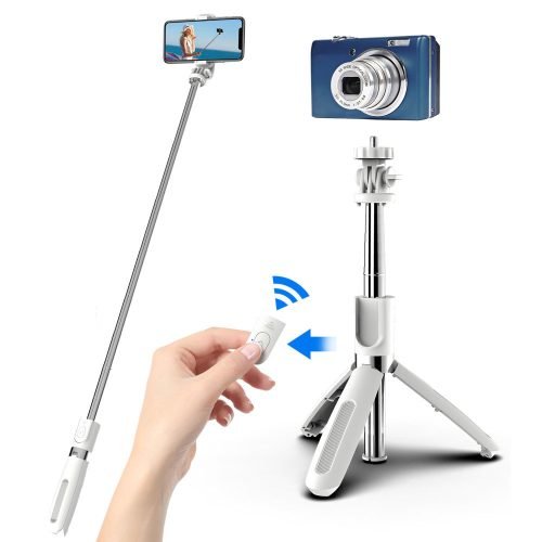 LEPOID Selfie Stick, Multi-functional Bluetooth Selfie Artifact Extended 1 Meter Telescopic Pole Self-Timer Live Photo Tripod Compatible with Camera White