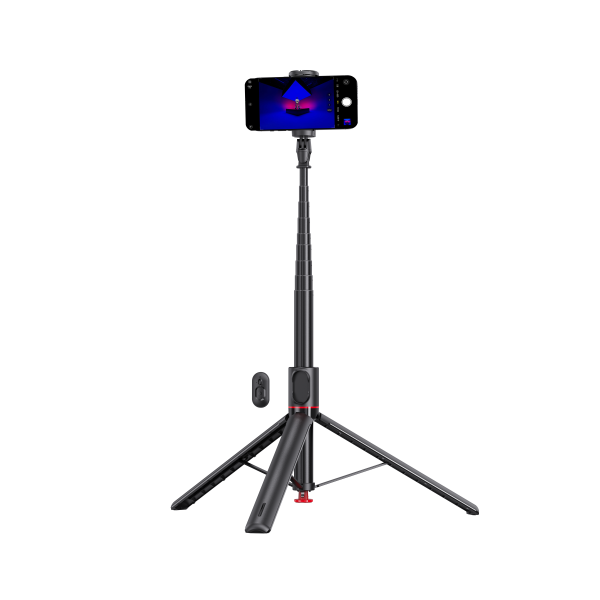 LEPOID ‌Outdoor Auto-Deploy Selfie Stick with 1.77m Gravity-Extend Pole & Tripod Base - Bluetooth Remote for Vlog and Live Streaming Black