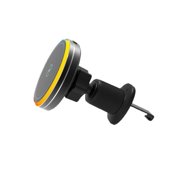 LEPOID 15W Magnetic Car Phone Mount Wireless Charger, Aluminum Alloy Air Vent Clip for iPhone 12~16 Plus Pro Max with RGB Ambient Light Black