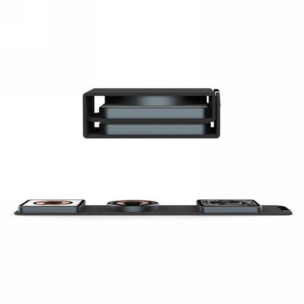 LEPOID ‌3-in-1 Fabric Foldable Magnetic Wireless Charger, Ultra-Thin Portable Charging Station Compatible with iPhone 12-16 Series, AirPods & Apple Watch Black