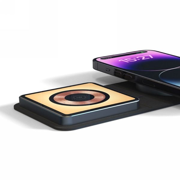 LEPOID ‌3-in-1 Fabric Foldable Magnetic Wireless Charger, Ultra-Thin Portable Charging Station Compatible with iPhone 12-16 Series, AirPods & Apple Watch Black