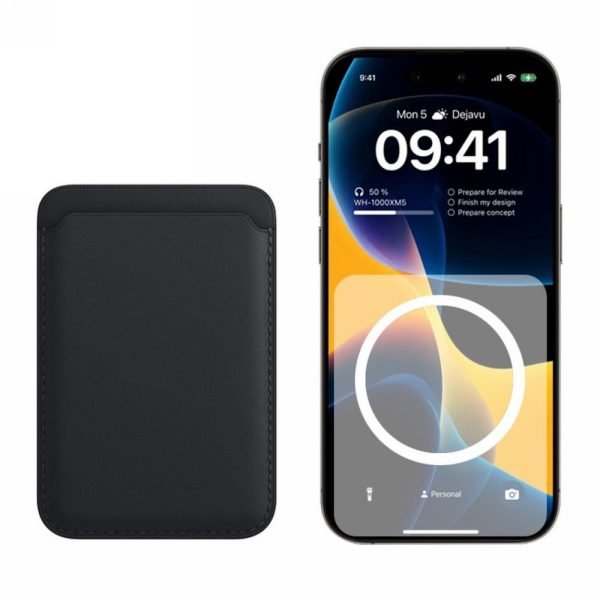 LEPOID MagSafe Powerful Magnetic Leather Card Holder Wallet for Credit/Bank/Transit Cards with Snap-on Slot & Magnetic Animation Compatible with iPhone 12/13/14/15/16 Series