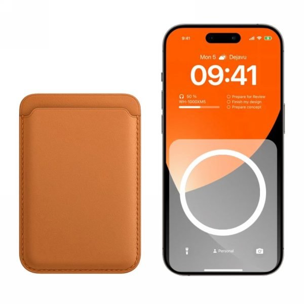 LEPOID MagSafe Powerful Magnetic Leather Card Holder Wallet for Credit/Bank/Transit Cards with Snap-on Slot & Magnetic Animation Compatible with iPhone 12/13/14/15/16 Series