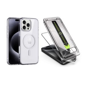 LEPOID SHOCKPROOF IPHONE CASE WITH MAGSAFE CAPTURE BUTTON, PC & TPU ANTI-YELLOWING CLEAR PHONE CASE FOR IPHONE CASE FOR IPHONE 16 16 Plus 16 Pro 16 Pro Max CLEAR(WITH TEMPERED-GLASS SCREEN PROTECTOR AND DUST-FREE KIT)